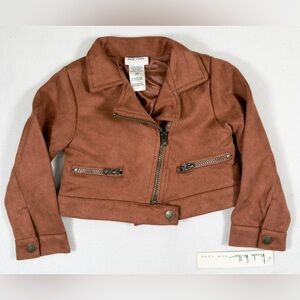 NWT NICOLE MILLER‎ Toddler Girls' Brown Faux Suede Moto Biker Jacket Size 2T